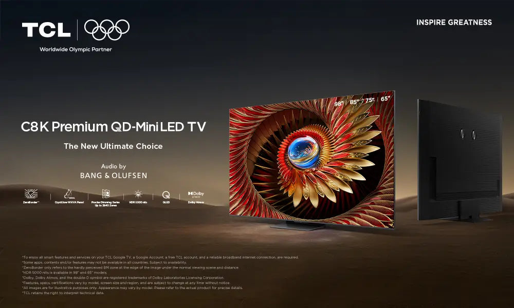 TCL 85-inch C8K Premium QD-MiniLED Google Smart TV | Black | 85C8K EROS