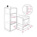 Technical drawing of a kitchen cabinet with dimensions labeled