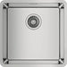 Stainless steel kitchen sink with drainboard on a white background
