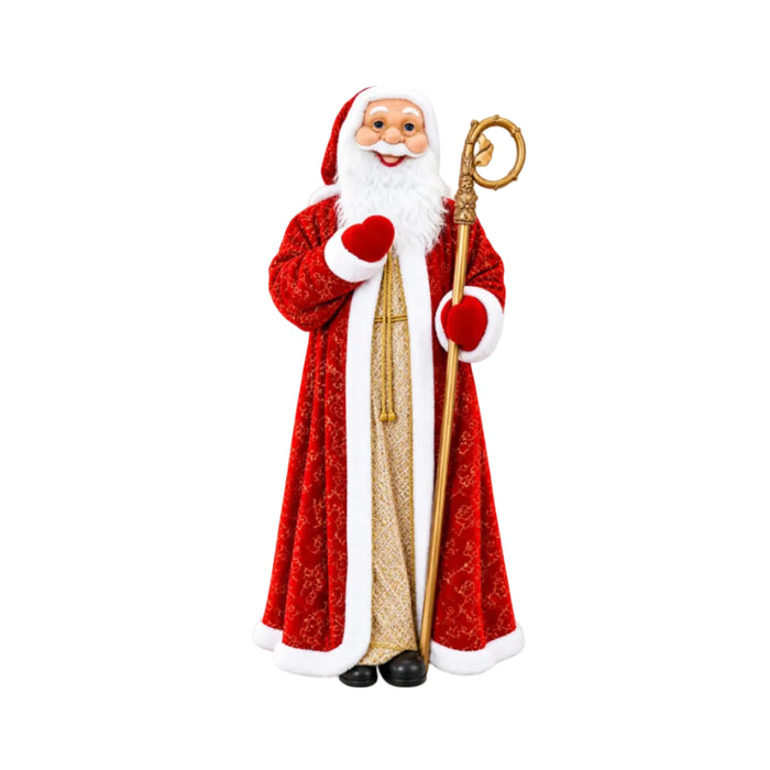 Royal Red and Gold Santa Claus Figurine with Staff