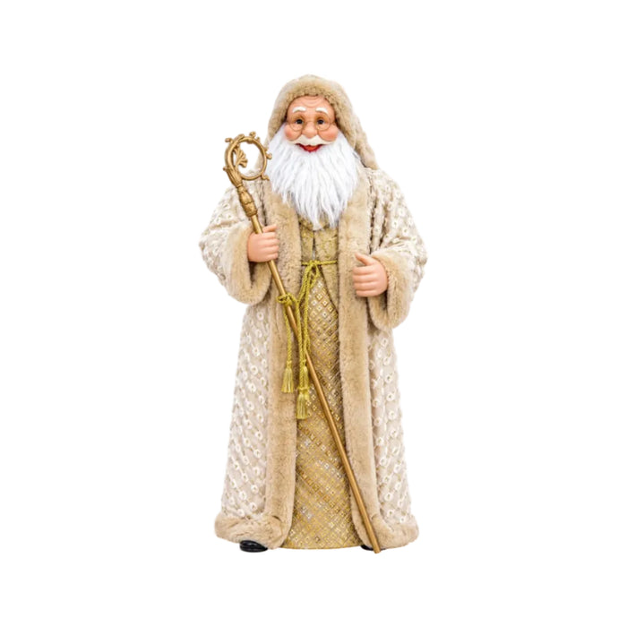 Ivory and Gold Santa Claus Figurine with Staff
