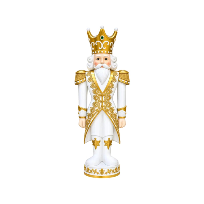 White and Gold Crowned Nutcracker King Figurine