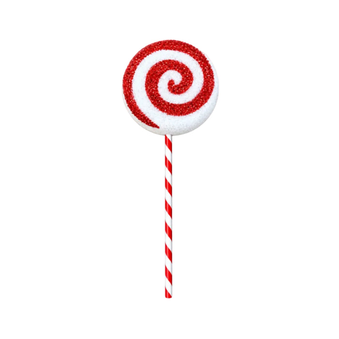 Red and White Glitter Swirl Lollipop Decoration