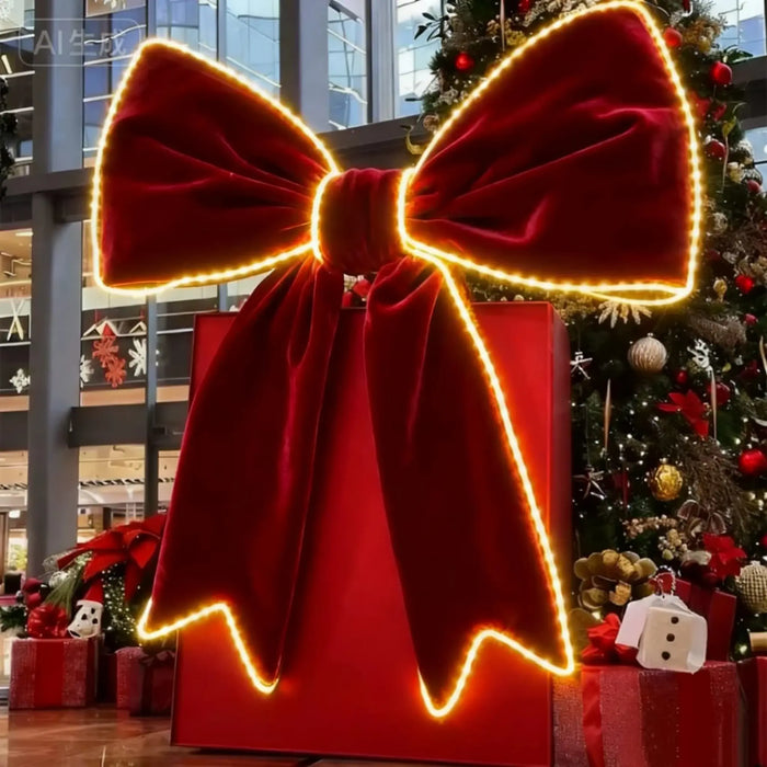 Oversized Red Velvet LED Bow Decoration