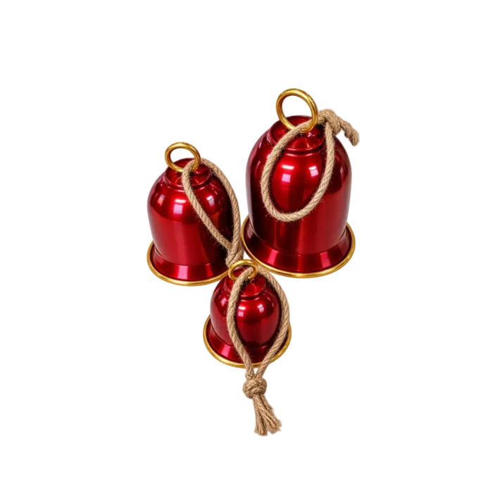 Set of 3 Red Metal Hanging Christmas Bells