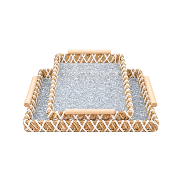 Natural Woven Rectangular Serving Tray Set