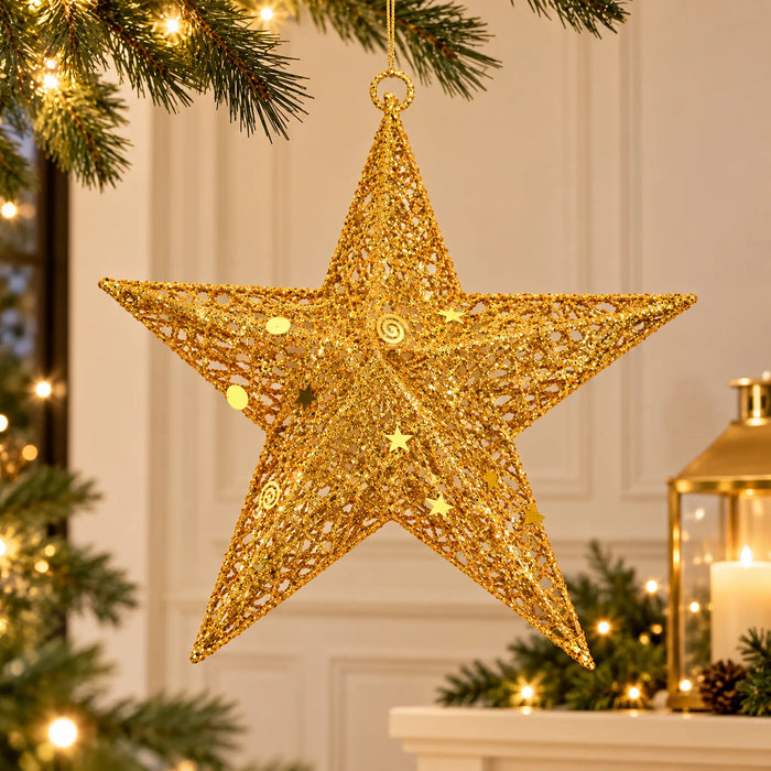 Glitter Mesh Hanging Christmas Star Ornament