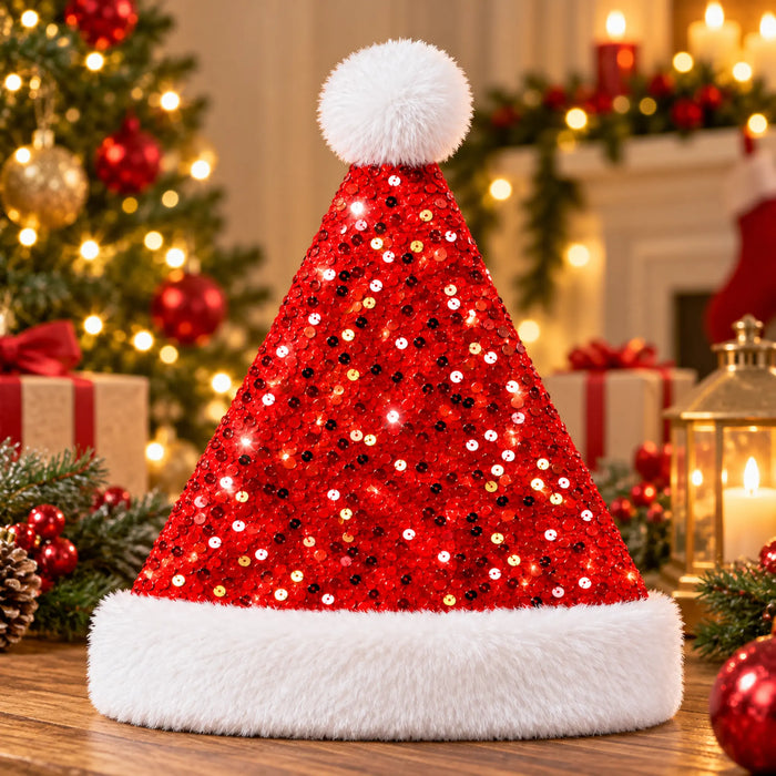 Red Sequin Santa Christmas Hat