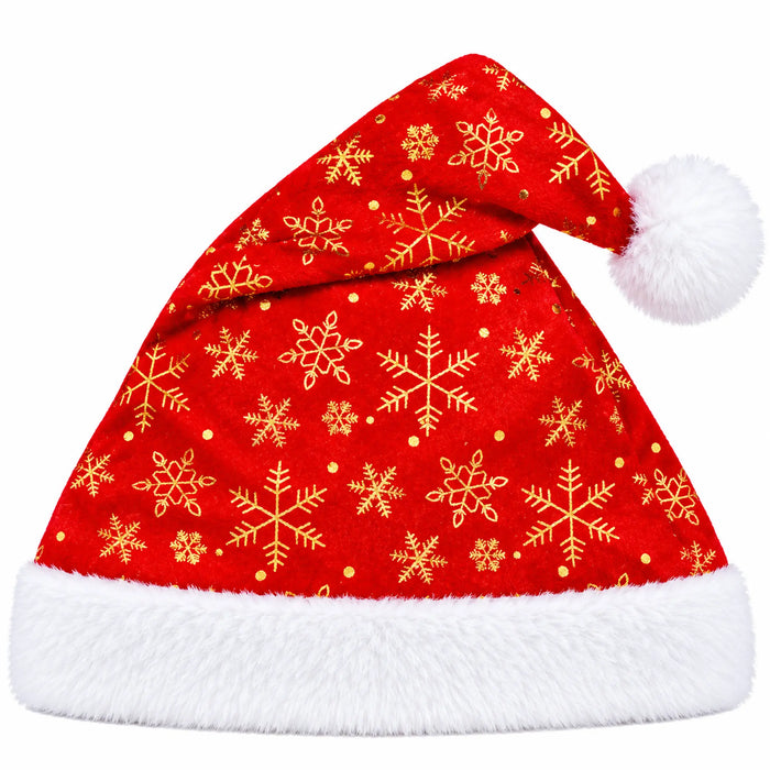 Red Santa Hat with Gold Snowflake Print