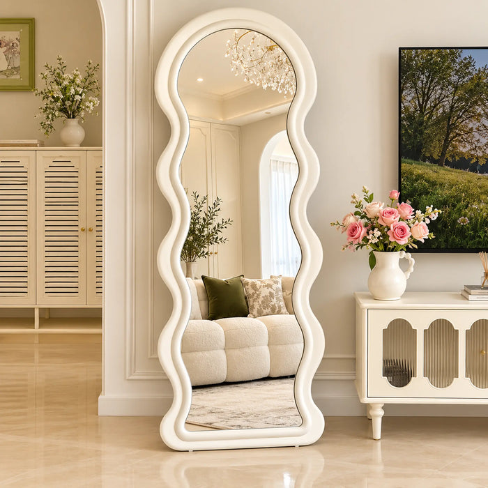 Wavy Full-Length Floor Mirror – White