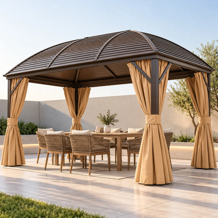Curved-Roof Garden Gazebo with Curtains