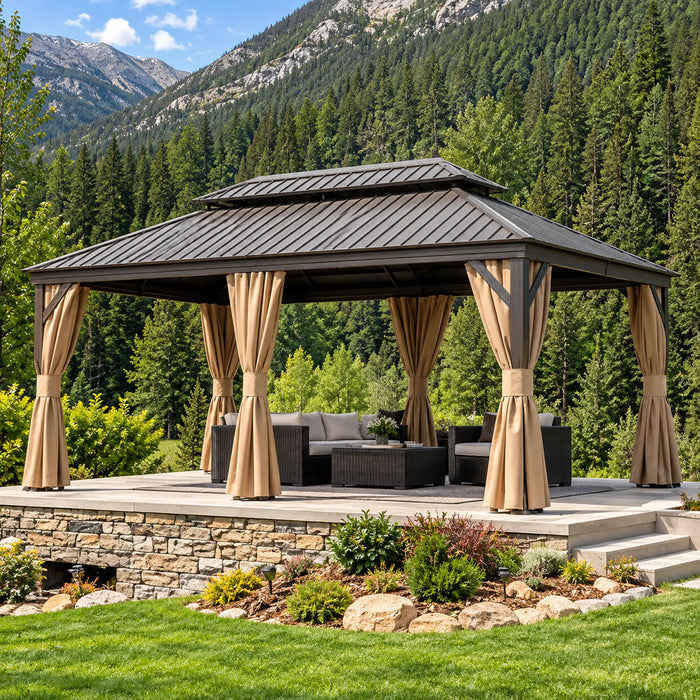 Hardtop Garden Gazebo with Curtains