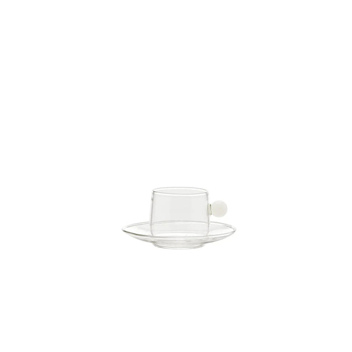 Bilia Coffee Cup Transparent Saucer/Cup, Ball White .Ø.60x52mm. CL.12 + PIAT.Ø.110x20mm. - Set of 2