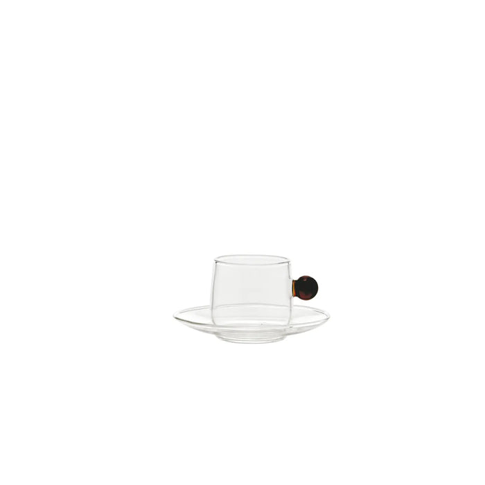 Bilia Coffee Cup Transparent Saucer/Cup, Ball Amber.Ø.60x52mm. CL.12 + PIAT.Ø.110x20mm. - Set of 2