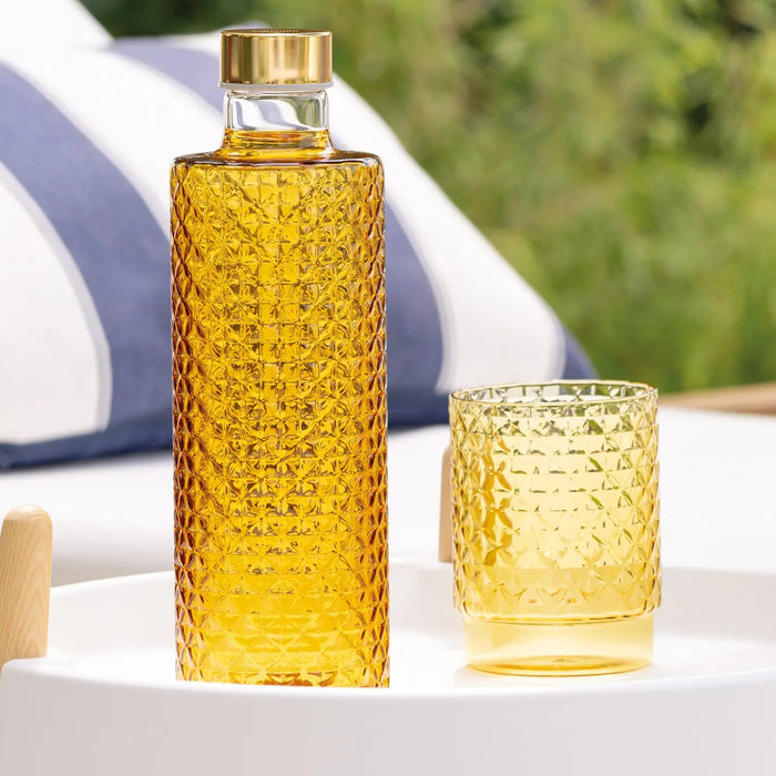 Isolano Bottle Borosilicate Glass Golden Yellow Ø.83x256mm. CL.96,5 - TAPPO ARGENTO/ORO