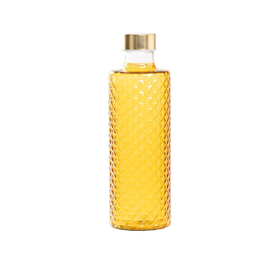 Isolano Bottle Borosilicate Glass Golden Yellow Ø.83x256mm. CL.96,5 - TAPPO ARGENTO/ORO