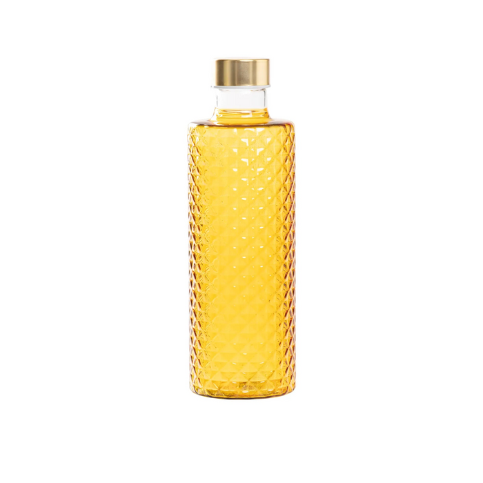 Isolano Bottle Borosilicate Glass Golden Yellow Ø.83x256mm. CL.96,5 - TAPPO ARGENTO/ORO