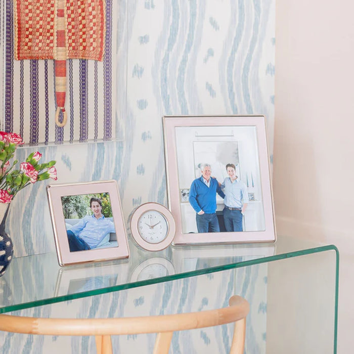 Pale Pink Enamel & Silver Curve Frame
