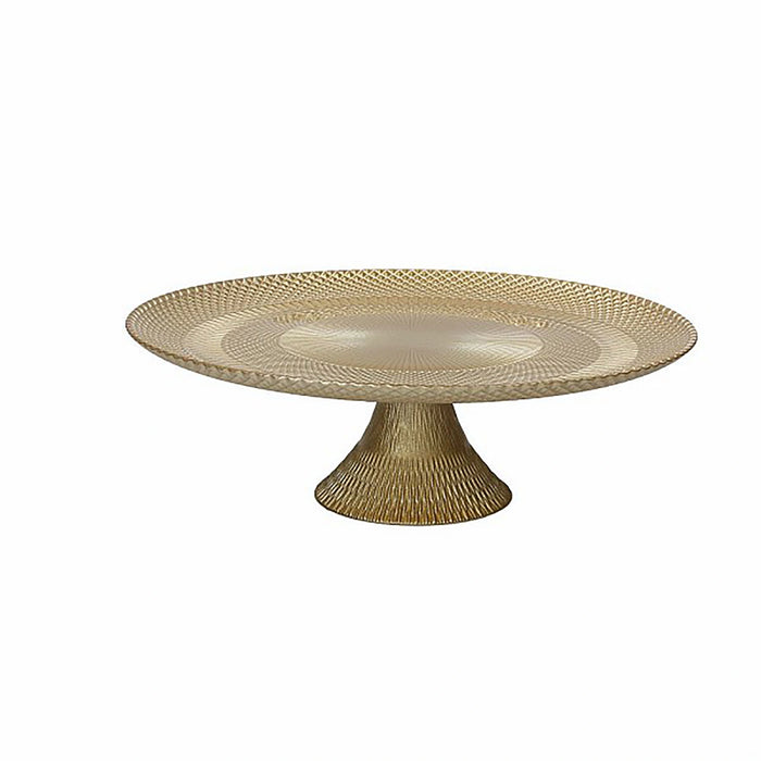 Round textured cake stand on a white background