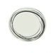 Round ceramic plate with black concentric circle design on a white background