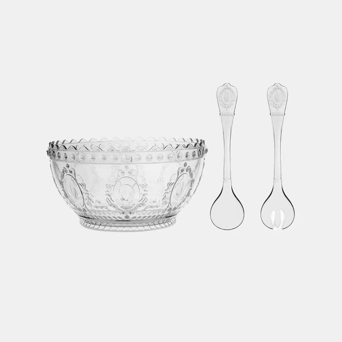 Set Acrylic Salad Bowl & Cutlery - Baroque & Rock