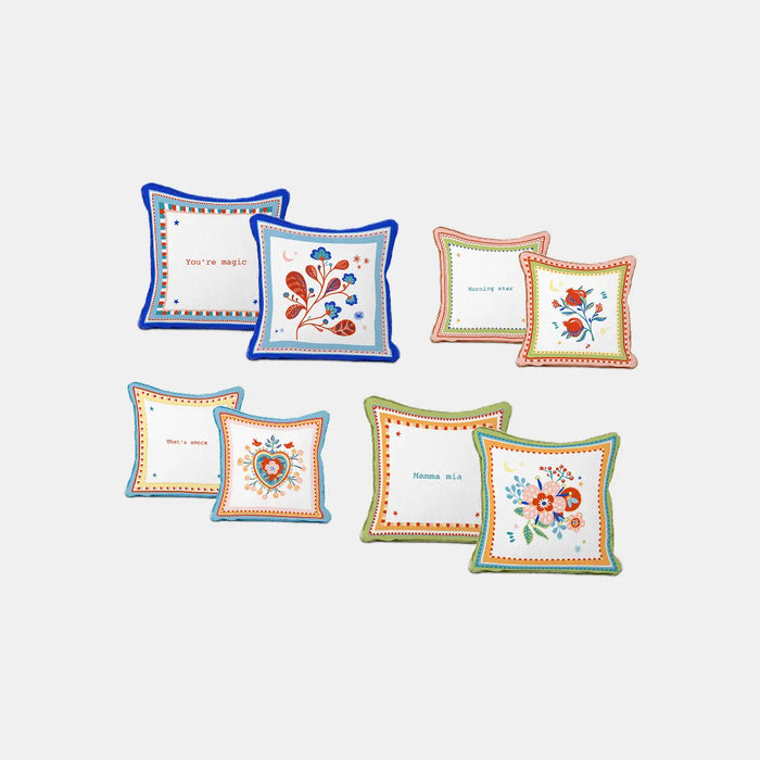Set of 4 Embroidered Decorative Cushions - Mamma Mia