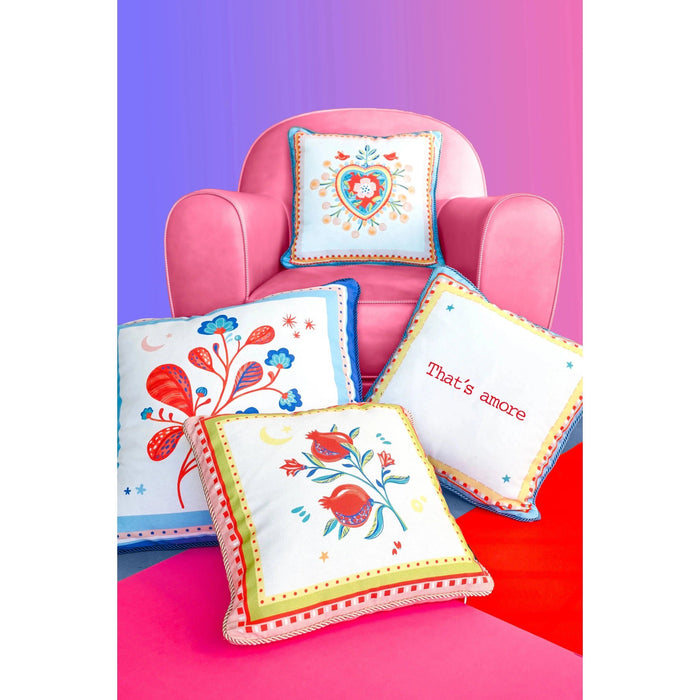 Set of 4 Embroidered Decorative Cushions - Mamma Mia