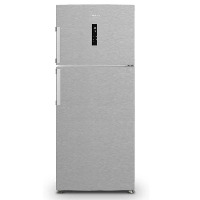 Ariston 557L Gross 405L Net Double Door Freezer Top Refrigerator| Inverter Compressor | No Frost Technology | LED Display | Glass Shelves | Titanium Inox | ART78F6593XME