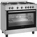Stainless steel Ariston oven with open door on a white background