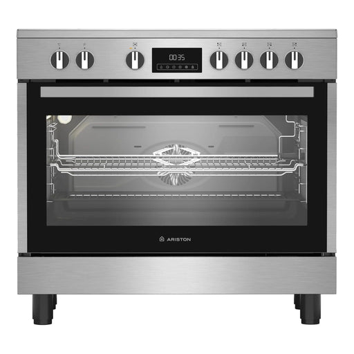Ariston Electric Cooker | 90x60 cm | Fan-Assisted Oven | Self-Cleaning | LED Display | Glass Top | Stainless Steel Finish | ARR9EV830207XME EROS