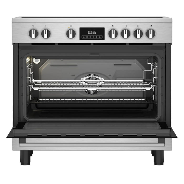 Ariston Electric Cooker | 90x60 cm | Fan-Assisted Oven | Self-Cleaning | LED Display | Glass Top | Stainless Steel Finish | ARR9EV830207XME EROS