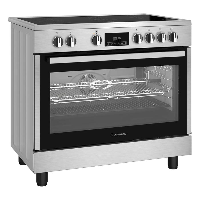 Ariston Electric Cooker | 90x60 cm | Fan-Assisted Oven | Self-Cleaning | LED Display | Glass Top | Stainless Steel Finish | ARR9EV830207XME EROS