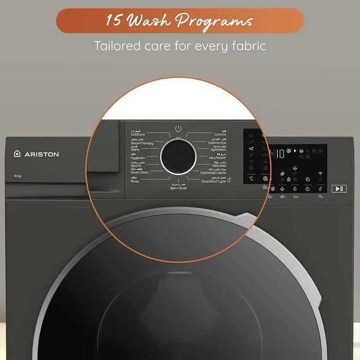 Ariston Front Load Washing Machine |10 Kg 1400 RPM | Pro Smart Inveter Motor | Homewhiz App Compatible | Black | RWF10143DMME EROS