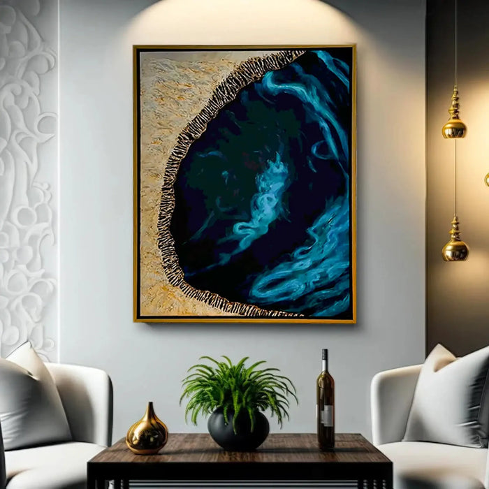 Golden Cave – Handmade LuGreen Gold | Handmade Paintingury Abstract Canvas Paintings Dubai