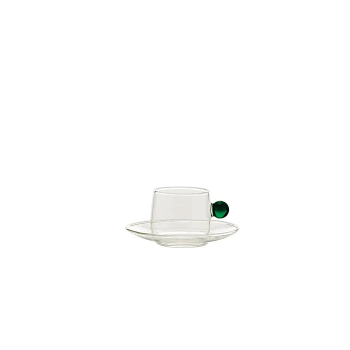 Bilia Coffee Cup Transparent Saucer/Cup, Ball  Green Ø.60x52mm. CL.12 + PIAT.Ø.110x20mm. - Set of 2