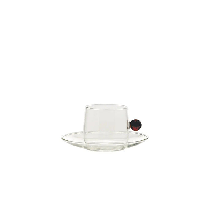 Bilia Tea Cup Transparent Saucer/Cup, Ball Amber Ø.75x65mm. CL.22 + PIAT.Ø.141x19mm.