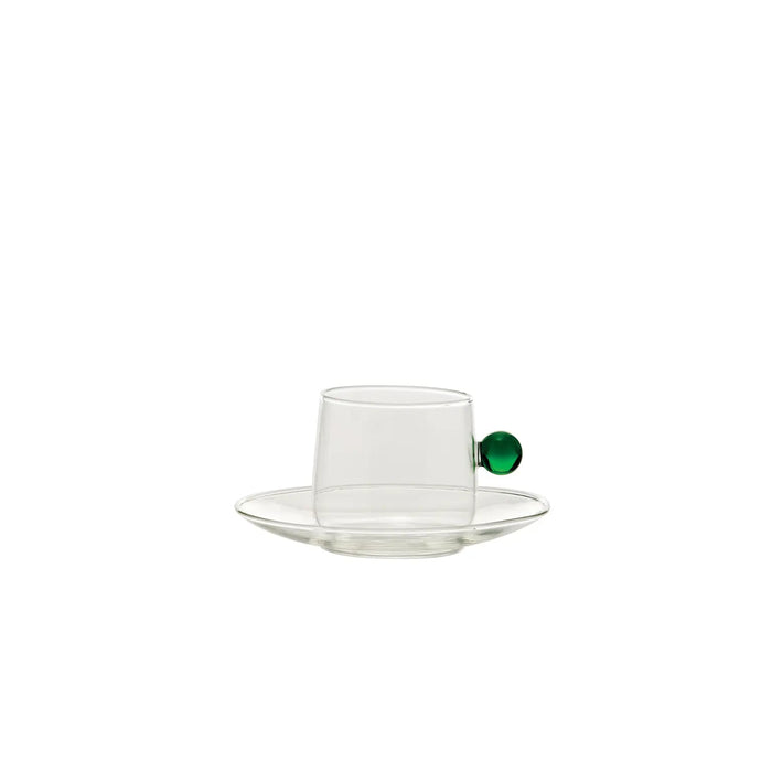Bilia Tea Cup Transparent Saucer/Cup, Ball Green Ø.75x65mm. CL.22 + PIAT.Ø.141x19mm.