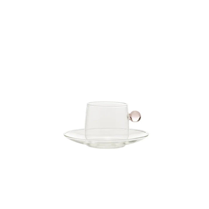 Bilia Tea Cup Transparent Saucer/Cup, Ball Pink.Ø.75x65mm. CL.22 + PIAT.Ø.141x19mm.