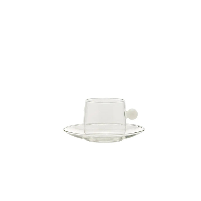 Bilia Tea Cup Transparent Saucer/Cup, Ball White Ø.75x65mm. CL.22 + PIAT.Ø.141x19mm.