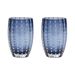 Two blue patterned glass tumblers on a transparent background