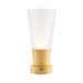 Gold lamp with clear glass shade on a green background