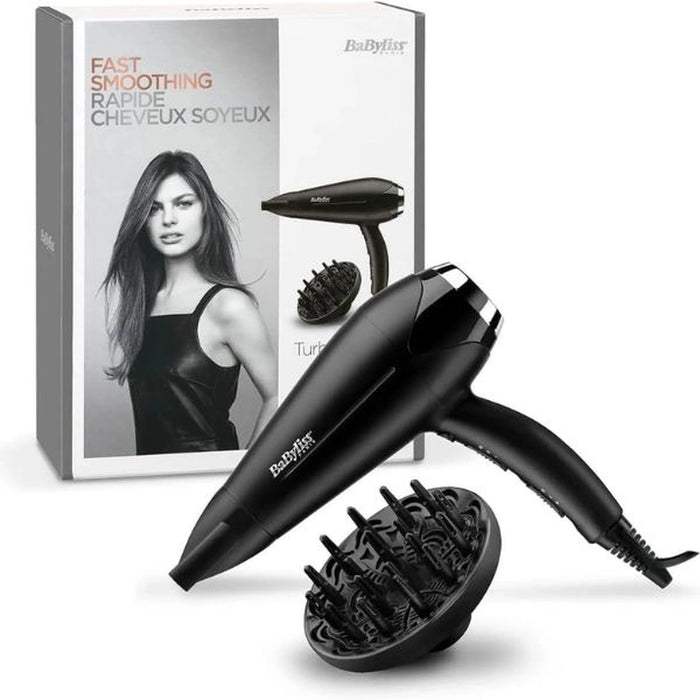 BaByliss Hair Dryer Turbo Smooth 2200 Watts| Adjustable Speed Settings| Multiple Heat Settings For Customized Styling| Ionic Technology Reduces Frizz And Enhances Shine| BABD572DSDE | Black