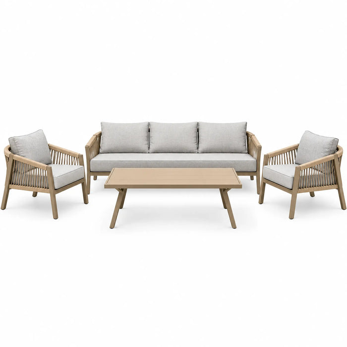 Beige Rope-Detail 4-Piece Outdoor Sofa Set