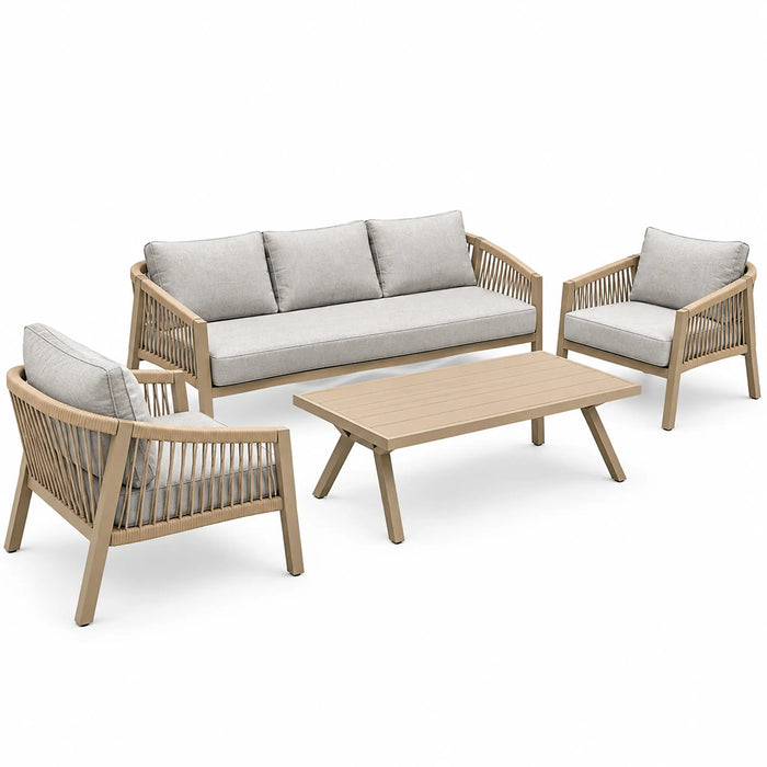 Beige Rope-Detail 4-Piece Outdoor Sofa Set