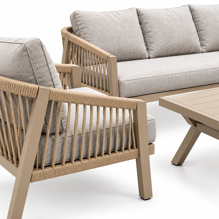 Beige Rope-Detail 4-Piece Outdoor Sofa Set