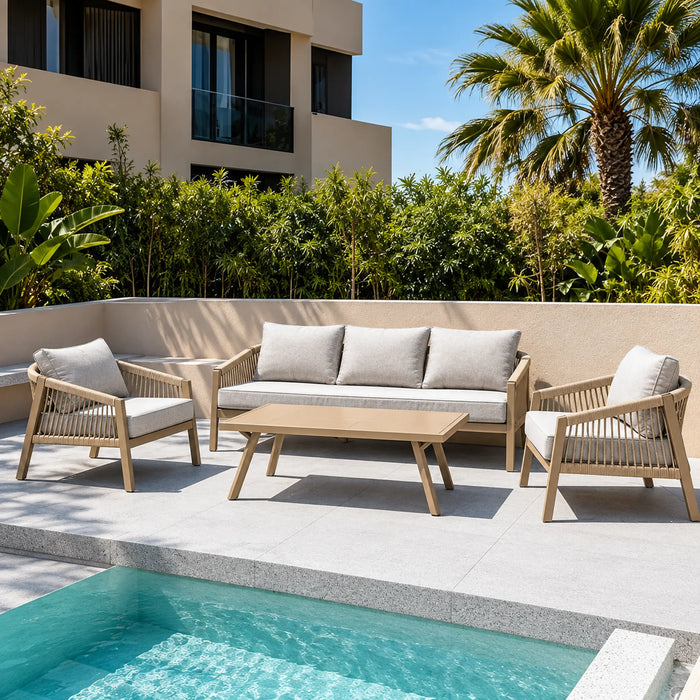 Beige Rope-Detail 4-Piece Outdoor Sofa Set