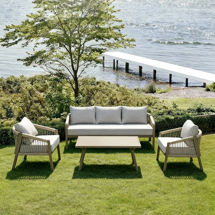Beige Rope-Detail 4-Piece Outdoor Sofa Set