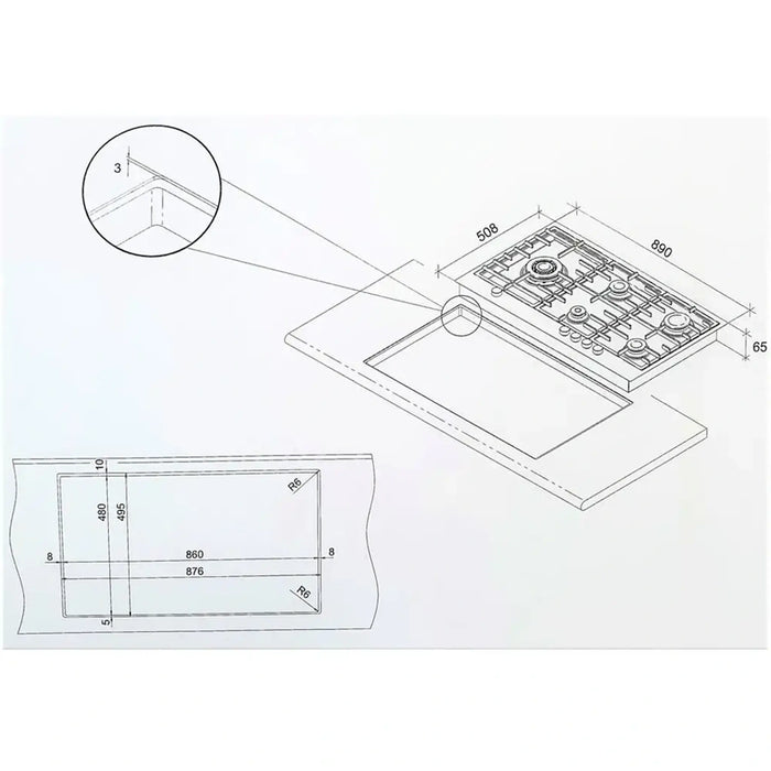 Baumatic BMEH9GFSS | 90cm 5 Burner Built-In Gas Hob | Stainless Steel Gas Cooktop with Auto Ignition | Made In Italy