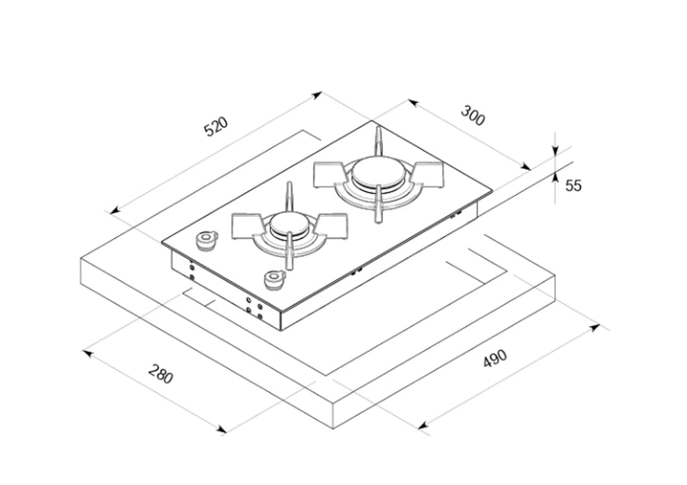 Bertazzoni P302PROGNE | 30 CM Built-In Gas on Glass Hob | Professional Series 2 Burner Hob