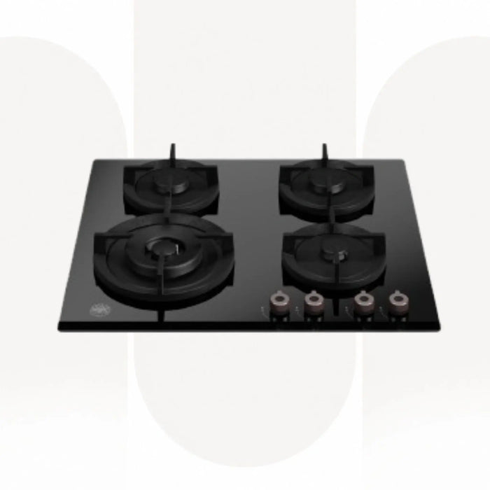 Bertazzoni P604PROGNE | 60 CM Built-In Gas Hob | Professional Series Black Glass Hob with 4kW Wok Burner